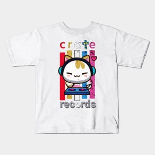 Cat DJ Kitten Cute Kawaii Music Record Company Tape Groove Psychedelic Headphones Kids T-Shirt